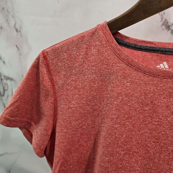 Adidas Shirt Womens Medium Pink Coral Short Sleeve Heathered Crew Clima Lite - Picture 2 of 10
